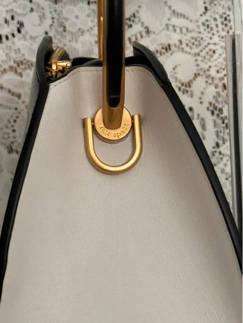 Kate Spade Expo Colorblocked Top Handle Satchel KC937 Black Ivory Leather - Picture 6 of 11